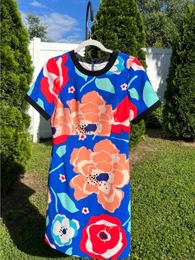 kate spade Bright Adorable Blue Floral Mini Dress with Coral & Red Blooms